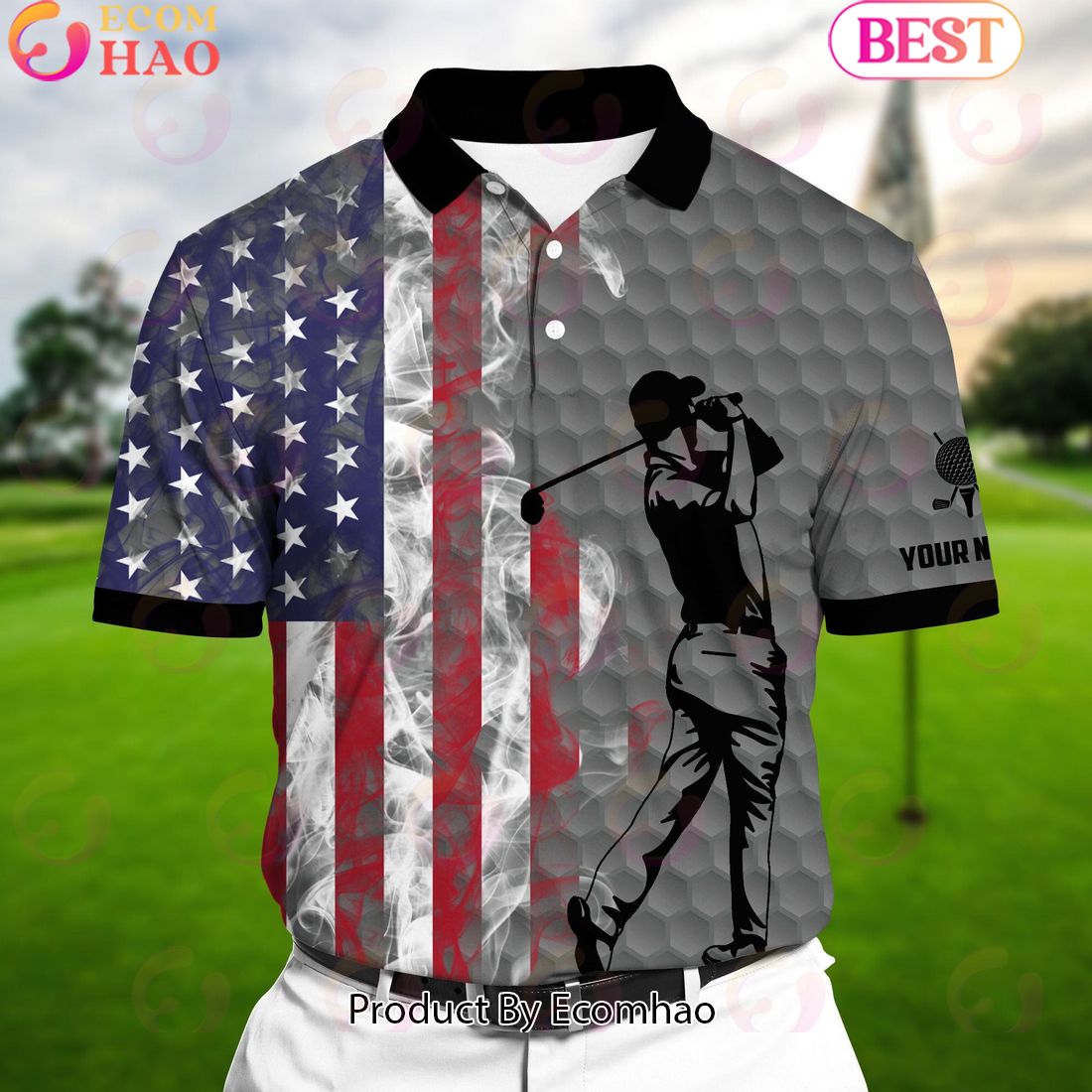 Ecomhao White Pride Premium Cool American Skull Golf Polo Shirts Multicolored Custom Name Polo