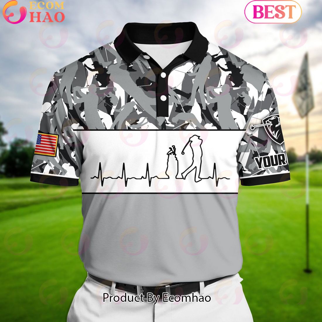 Ecomhao Silver Pride Premium Unique Golf Heart Beat Golf Polo Shirts Multicolored Custom Name Polo