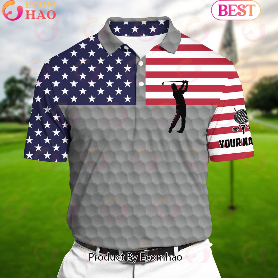 Ecomhao Silver Pride Super Cool American Golf Man, Golf Polo Shirts Multicolor Custom Name Polo