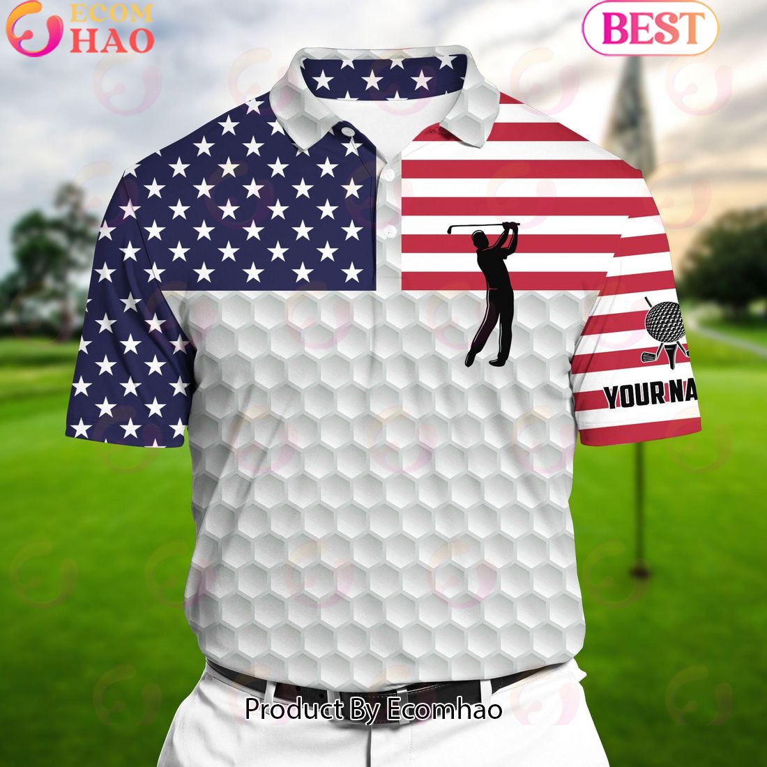 Ecomhao White Pride Super Cool American Golf Man, Golf Polo Shirts Multicolor Custom Name Polo