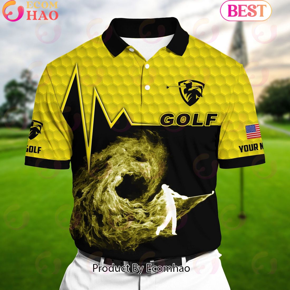 Ecomhao Yellow Pride Premium Golfer On The Dark Golf Polo Shirts Multicolor Custom Name Polo