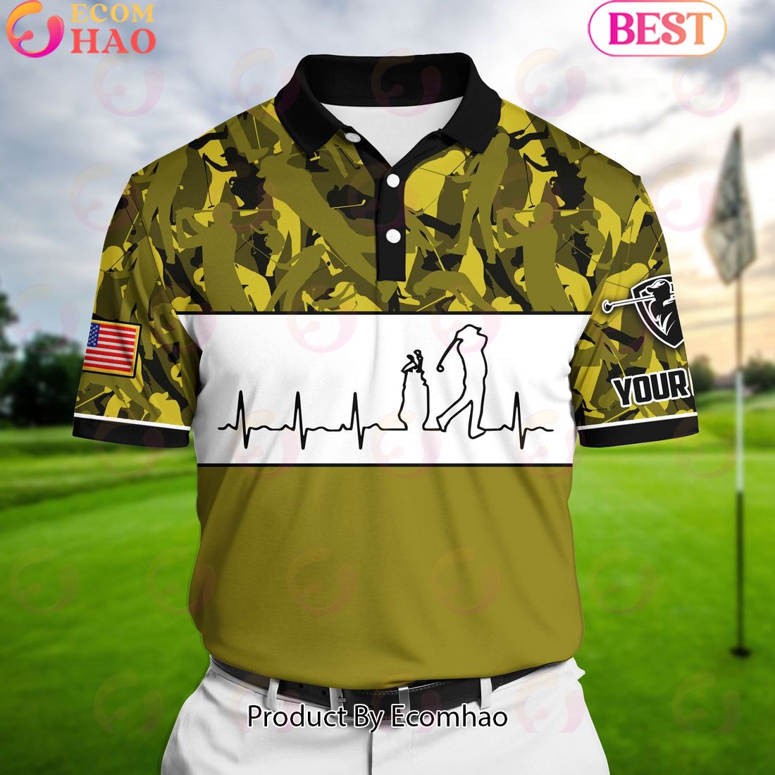 Ecomhao Yellow Pride Premium Unique Golf Heart Beat Golf Polo Shirts Multicolored Custom Name Polo