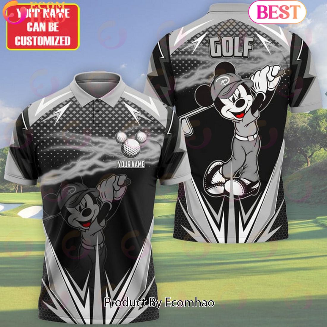 Mickey Mouse Cartoon Golf Grey Fire Ball Personalized Name 3D Polo Shirt Limited Edition