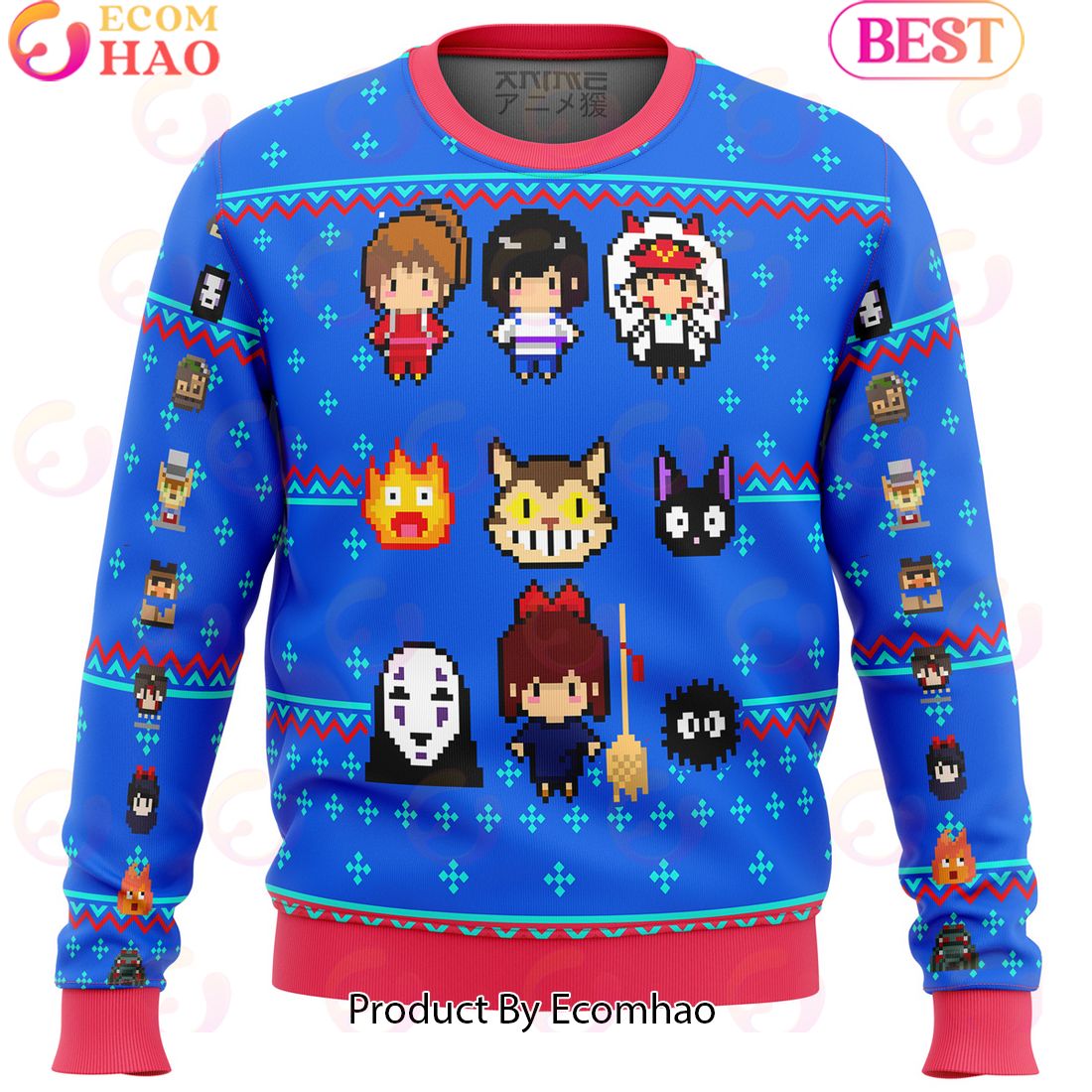 Studio Ghibli Blue Ugly Christmas Sweater