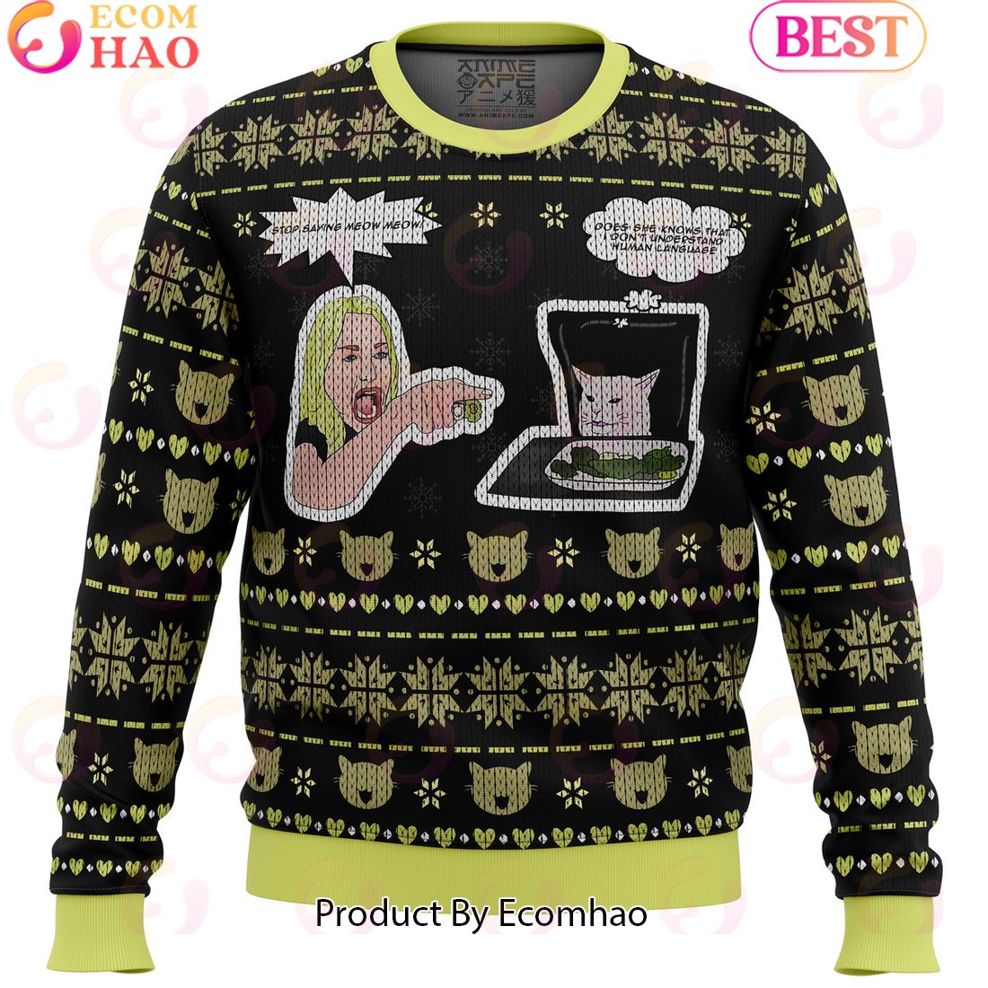 Woman Yelling At Cat Meme Ugly Christmas Sweater