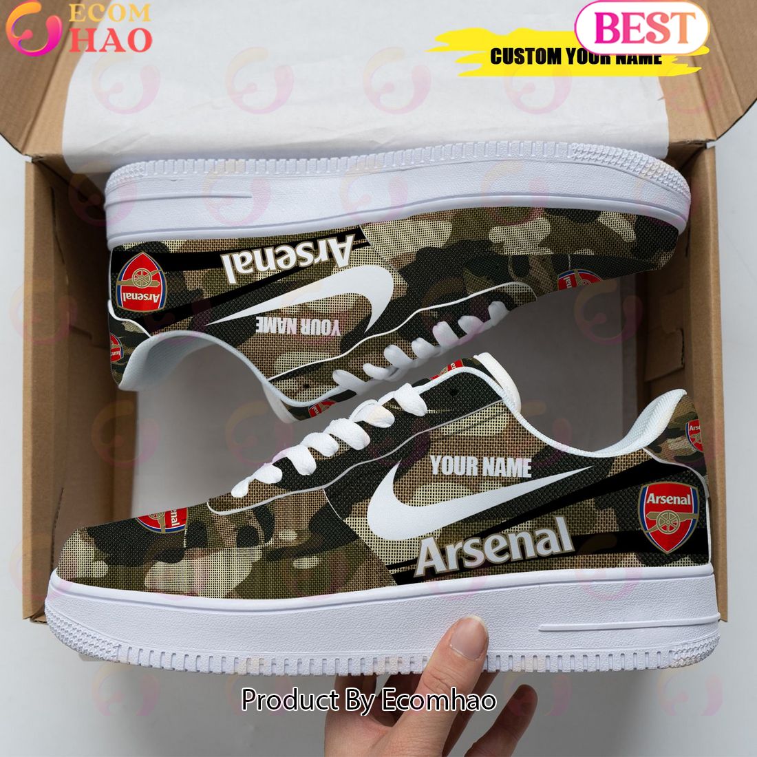 Personalized Name Arsenal FC Camouflage Air Force 1 Sneaker