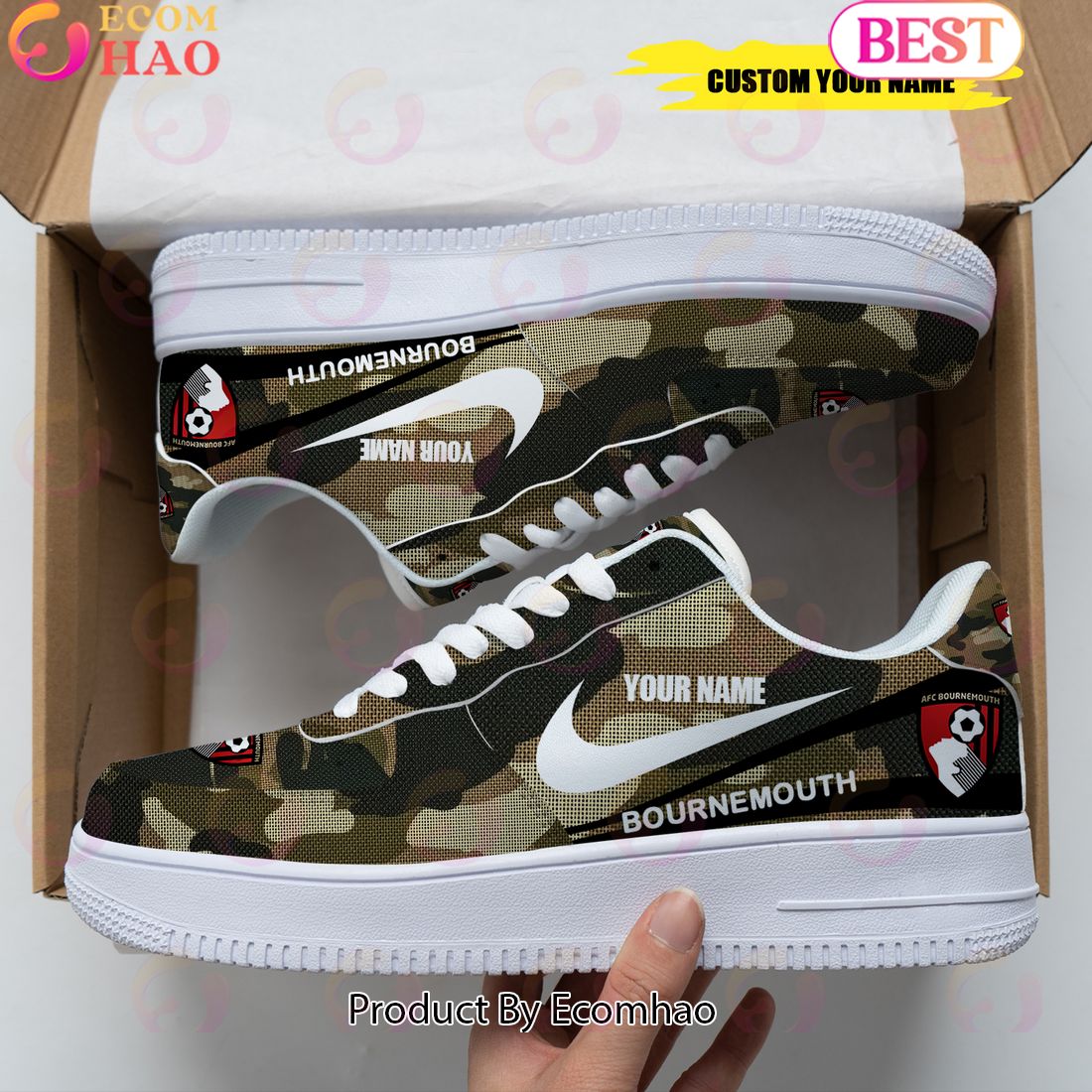 Personalized Name BOURNEMOUTH FC Camouflage Air Force 1 Sneaker