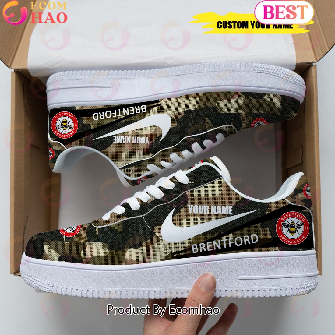 Personalized Name BRENTFORD FC Camouflage Air Force 1 Sneaker