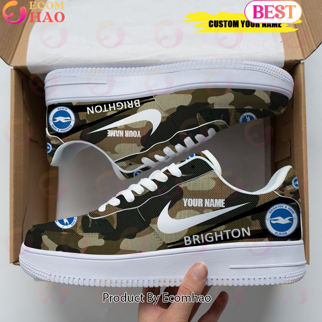 Personalized Name BRIGHTON & HOVE ALBION FC Camouflage Air Force 1 Sneaker