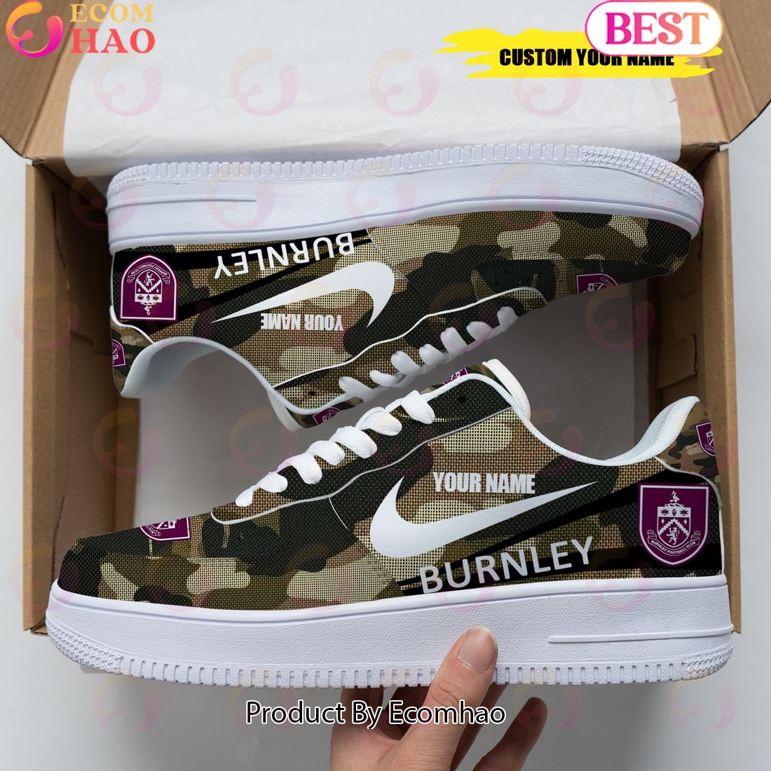 Personalized Name BURNLEY FC Camouflage Air Force 1 Sneaker