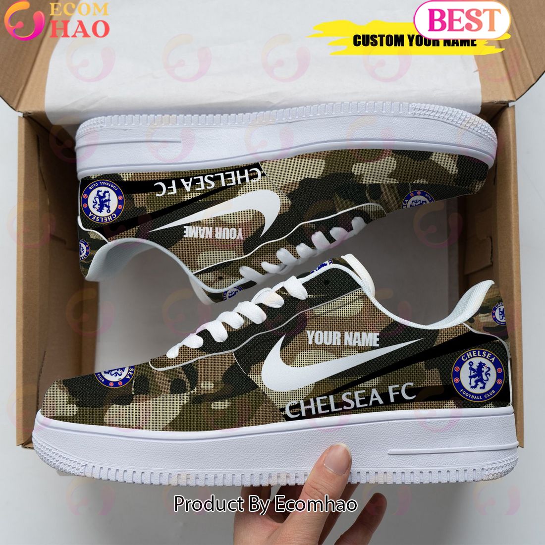 Personalized Name Chelsea FC Camouflage Air Force 1 Sneaker