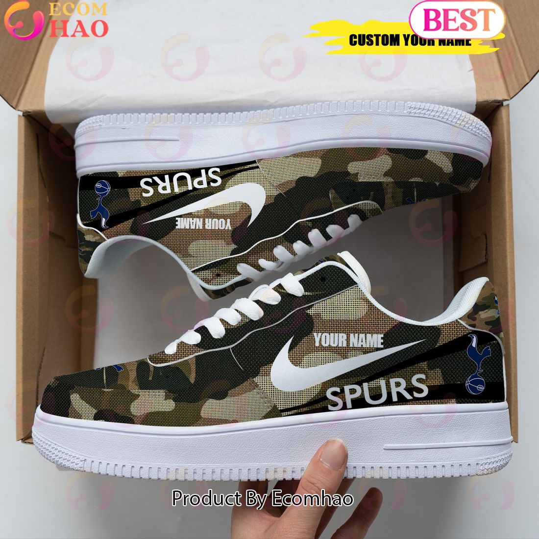 Personalized Name Tottenham hotspur FC Camouflage Air Force 1 Sneaker