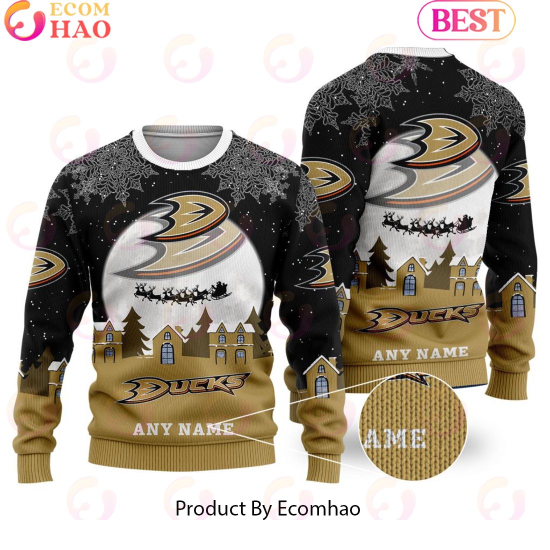 Custom Name NHL Anaheim Ducks Special Christmas Ugly Sweater Design