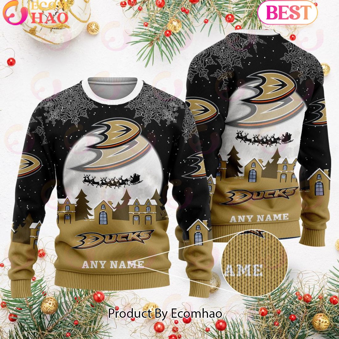 Custom Name NHL Anaheim Ducks Special Christmas Ugly Sweater Design