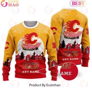 Custom Name NHL Calgary Flames Special Christmas Ugly Sweater Design
