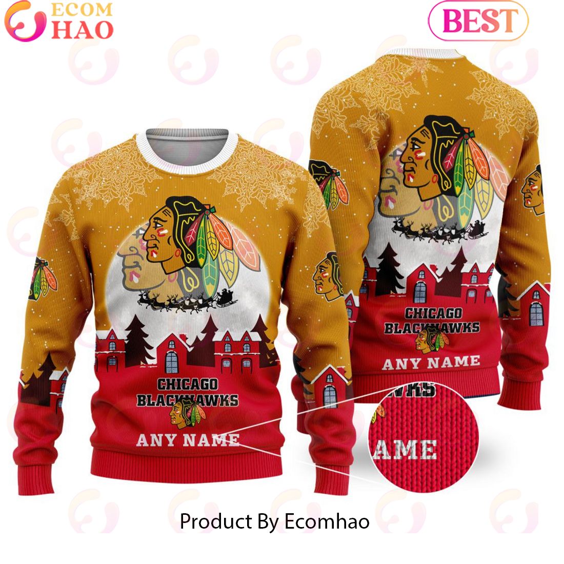 Custom Name NHL Chicago Blackhawks Special Christmas Ugly Sweater Design