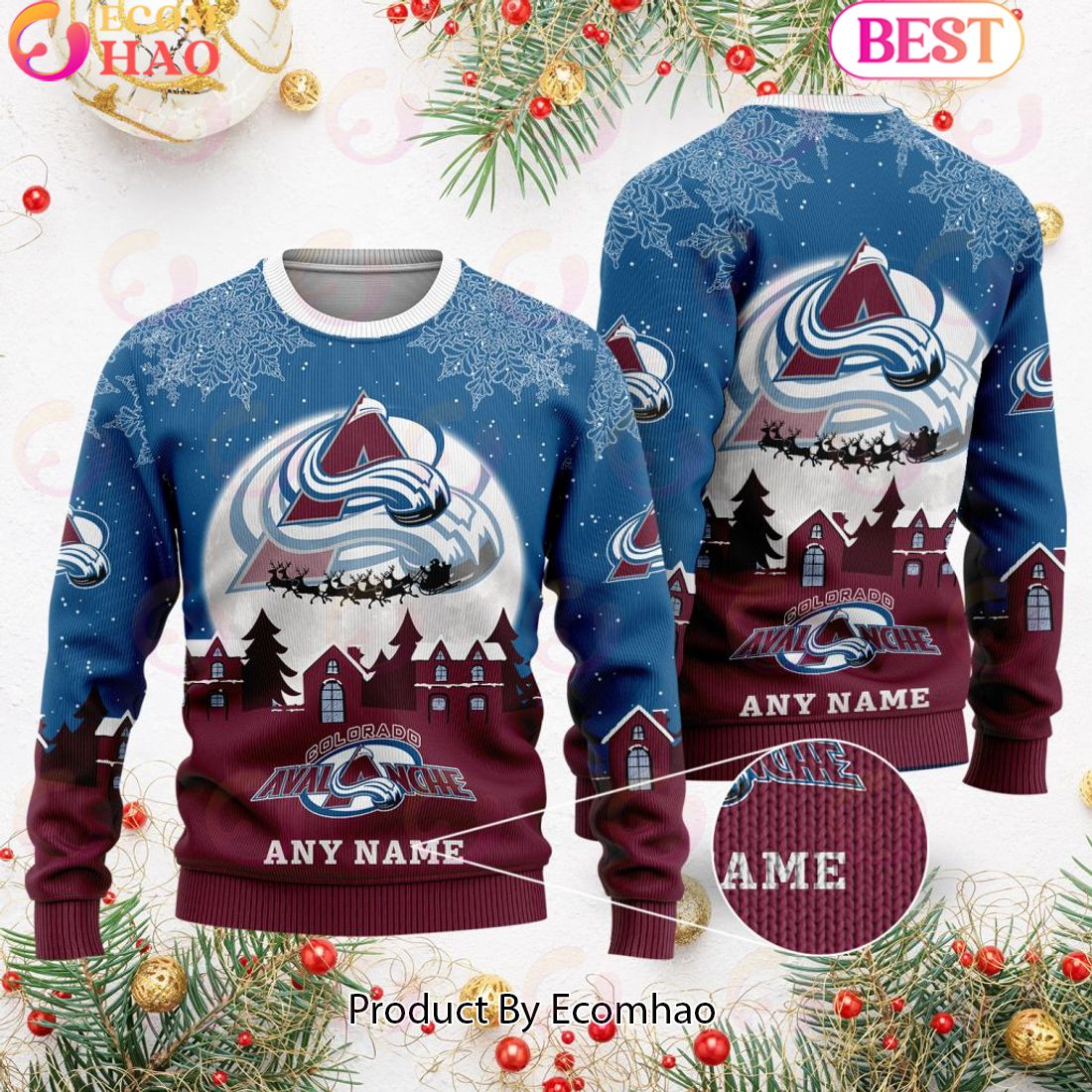 Custom Name NHL Colorado Avalanche Special Christmas Ugly Sweater Design