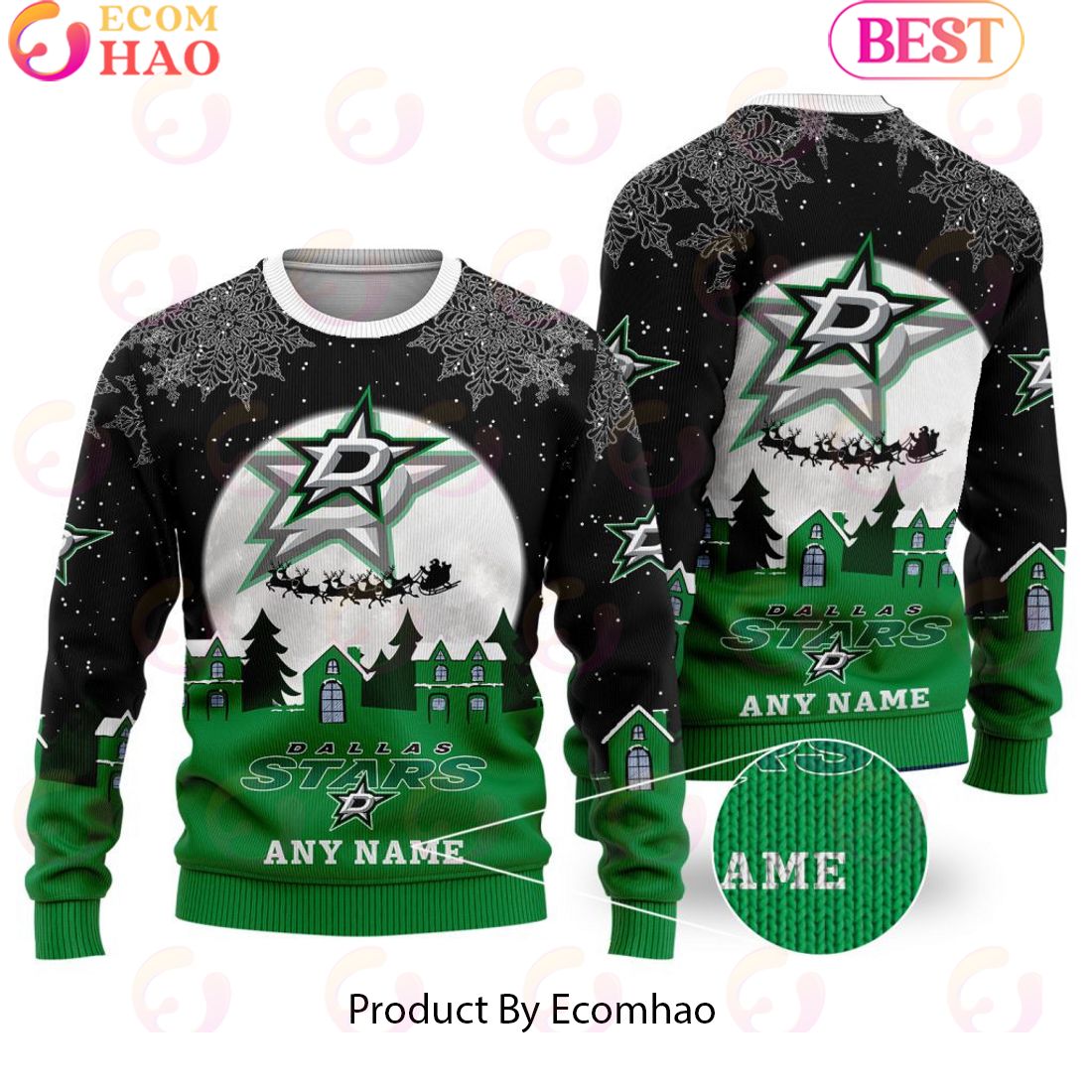 Custom Name NHL Dallas Stars Special Christmas Ugly Sweater Design