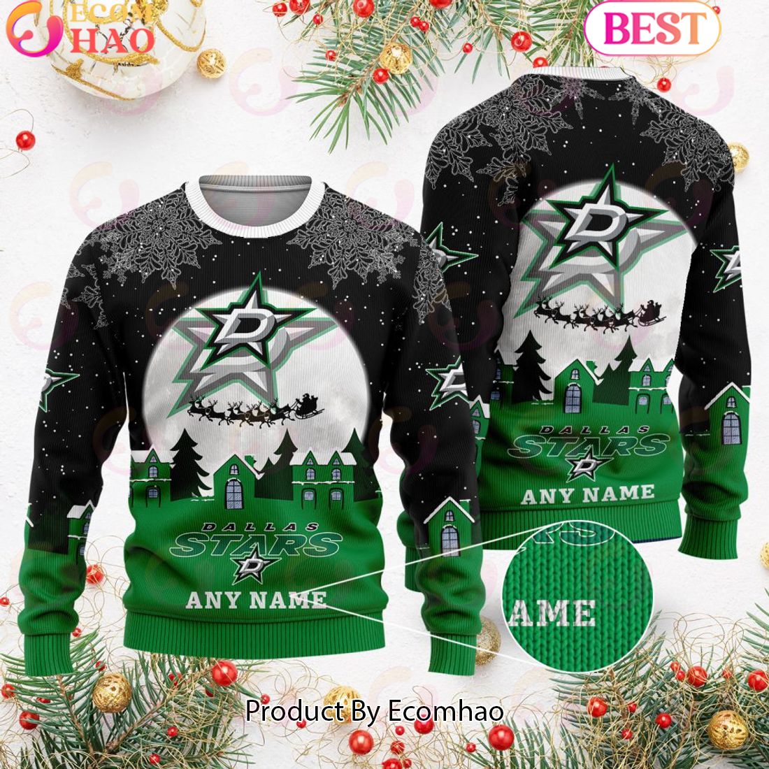 Custom Name NHL Dallas Stars Special Christmas Ugly Sweater Design