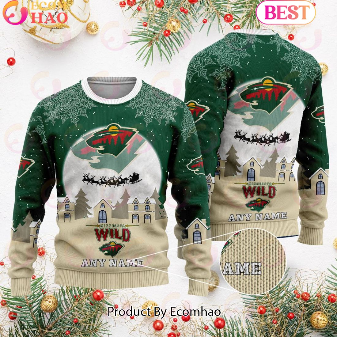 Custom Name NHL Minnesota Wild Special Christmas Ugly Sweater Design