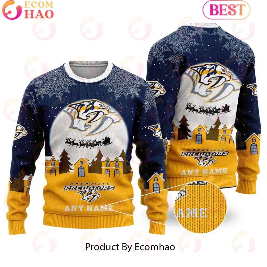 Custom Name NHL Nashville Predators Special Christmas Ugly Sweater Design