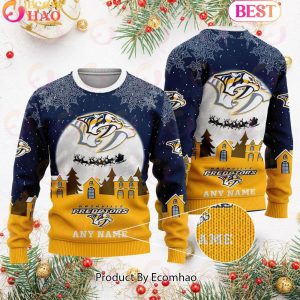 Custom Name NHL Nashville Predators Special Christmas Ugly Sweater Design Custom Name NHL Nashville Predators Special Christmas Ugly Sweater Design