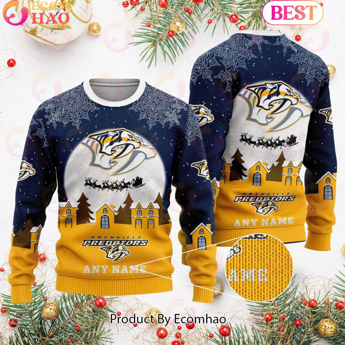 Custom Name NHL Nashville Predators Special Christmas Ugly Sweater Design