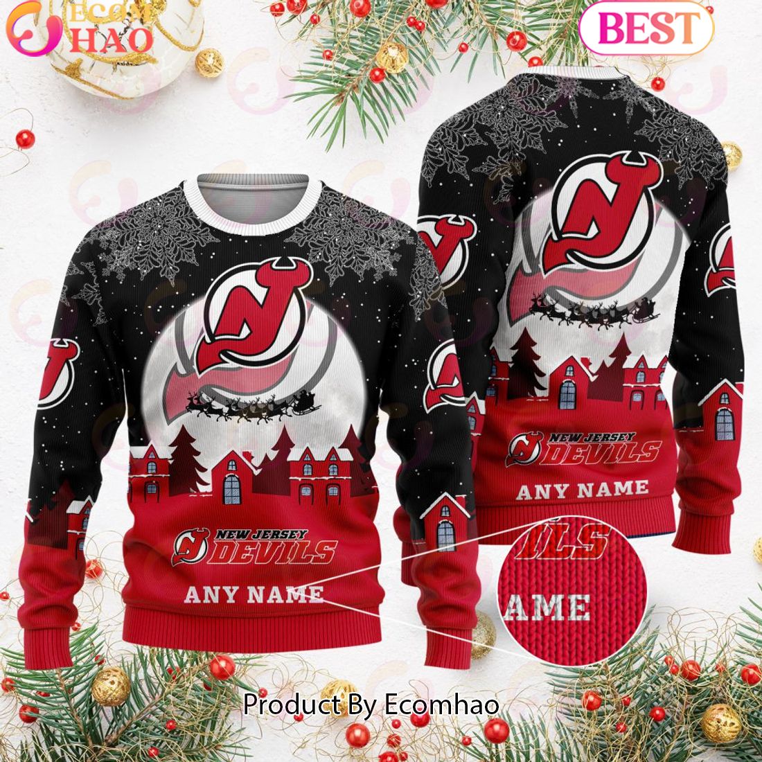 Custom Name NHL New Jersey Devils Special Christmas Ugly Sweater Design