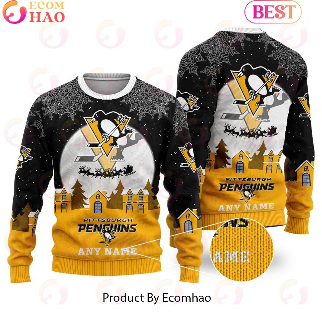 Custom Name NHL Pittsburgh Penguins Special Christmas Ugly Sweater Design