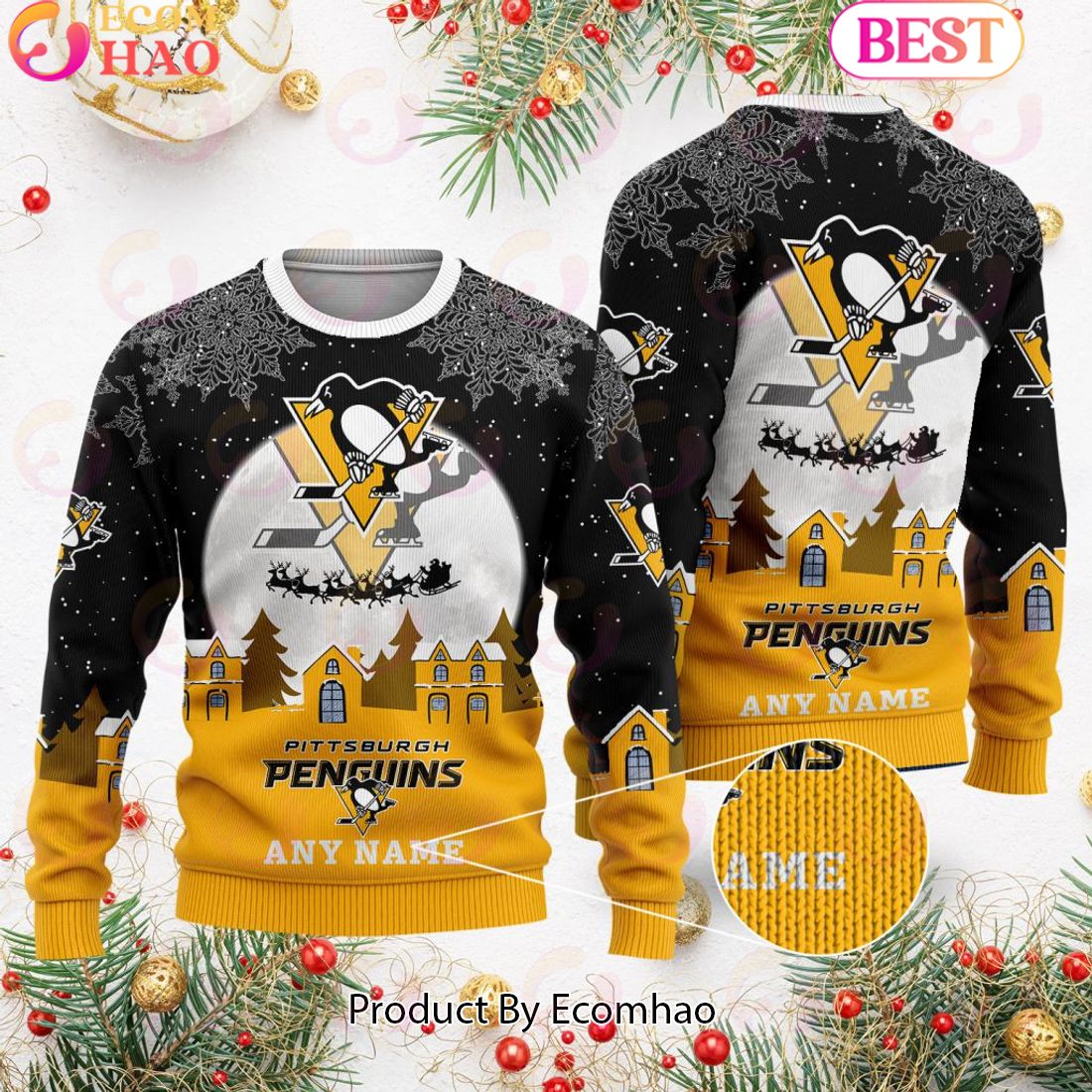 Custom Name NHL Pittsburgh Penguins Special Christmas Ugly Sweater Design