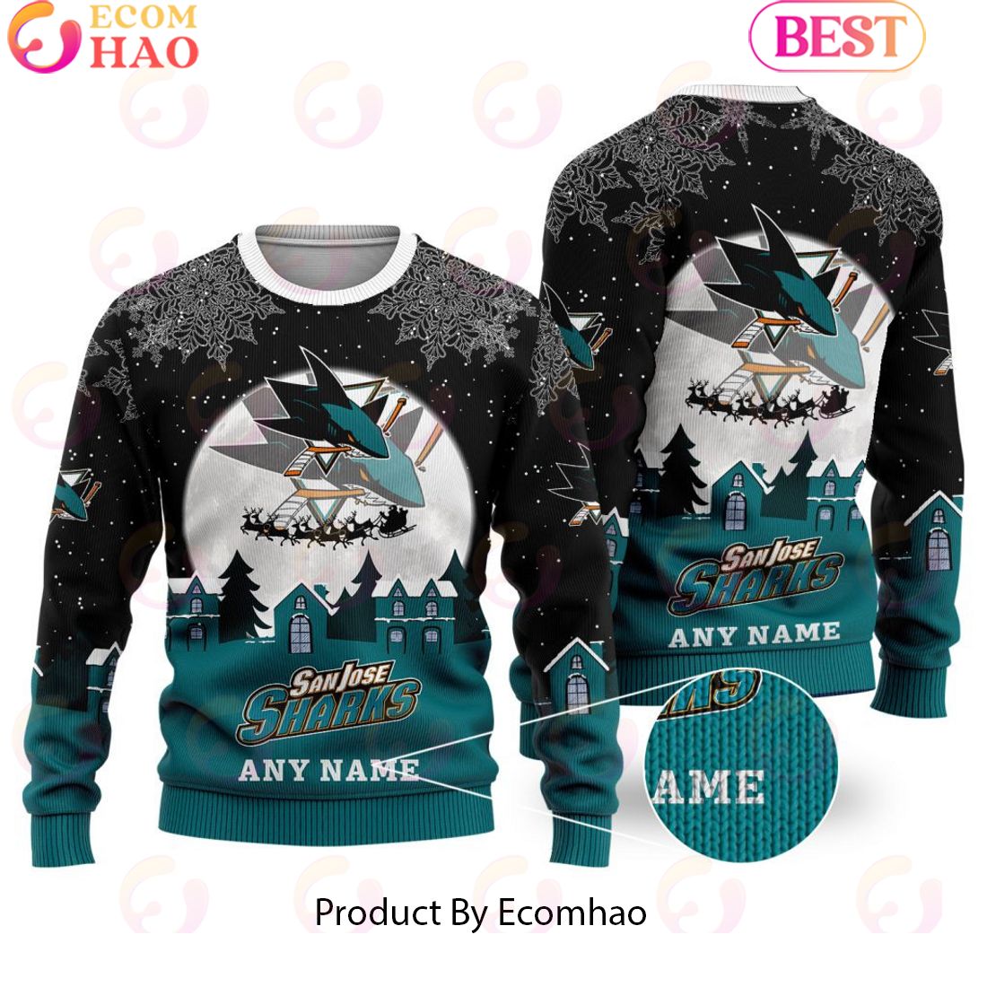 Custom Name NHL San Jose Sharks Special Christmas Ugly Sweater Design