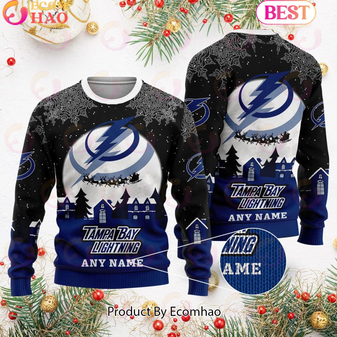 Custom Name NHL Tampa Bay Lightning Special Christmas Ugly Sweater Design