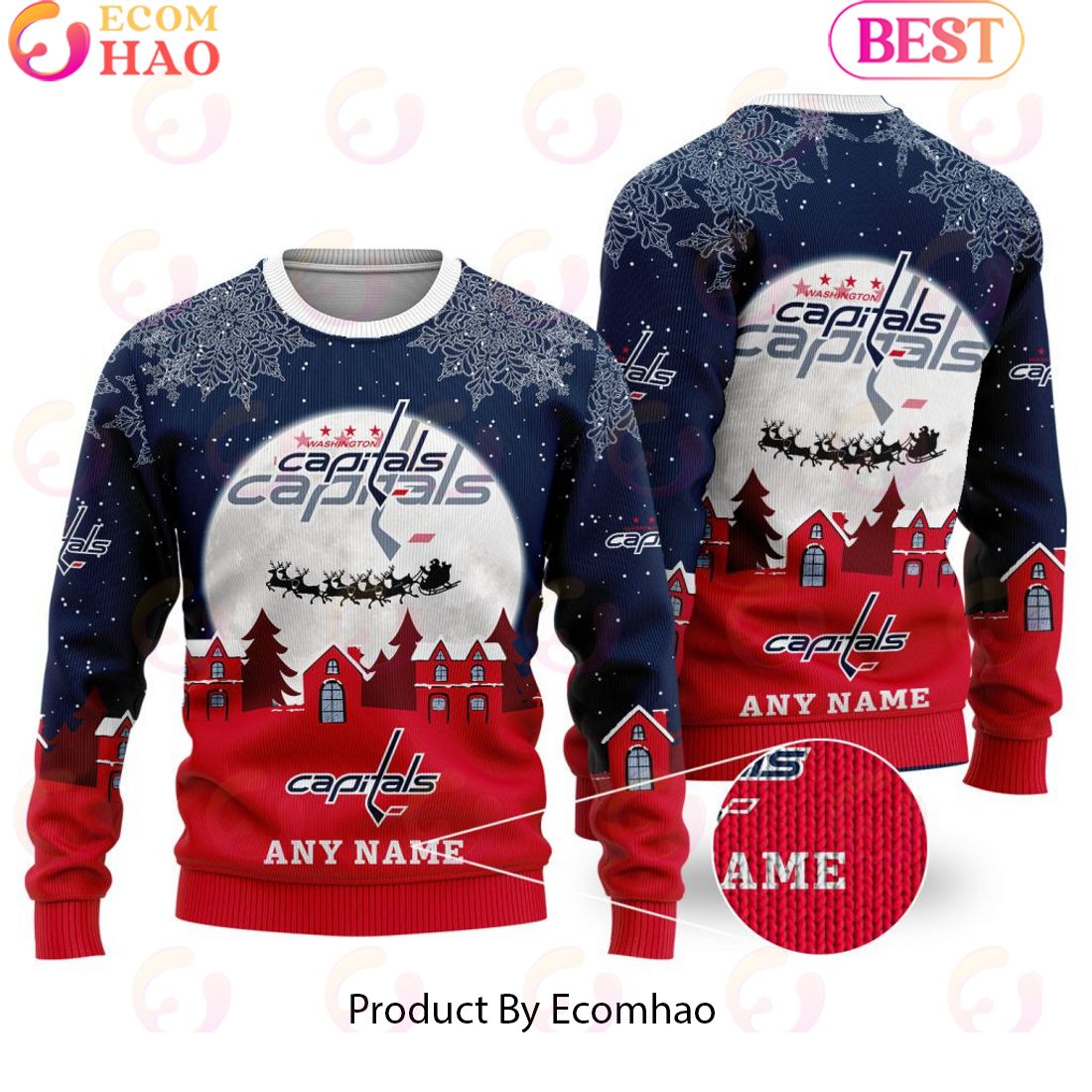 Custom Name NHL Washington Capitals Special Christmas Ugly Sweater Design