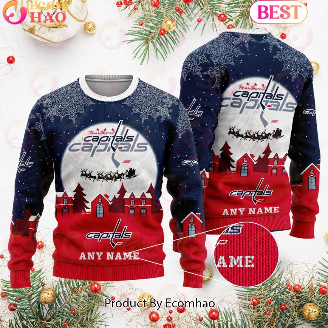 Custom Name NHL Washington Capitals Special Christmas Ugly Sweater Design