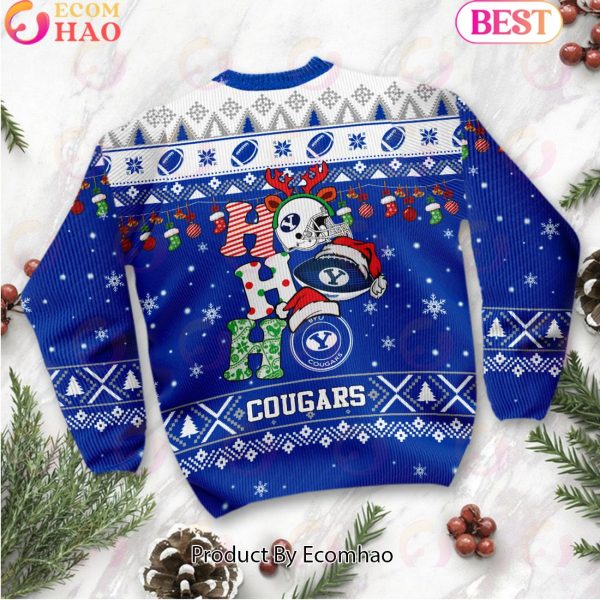 NCAA BYU Cougars HO HO HO Christmas Custom Name Ugly Wool Sweater