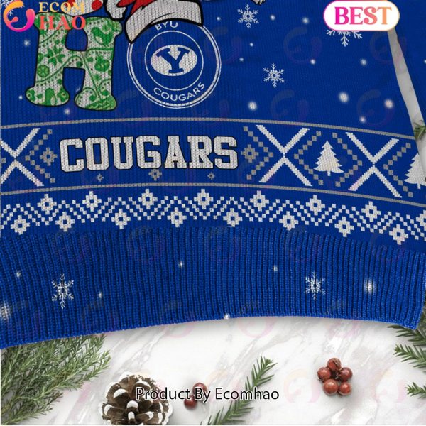 NCAA BYU Cougars HO HO HO Christmas Custom Name Ugly Wool Sweater