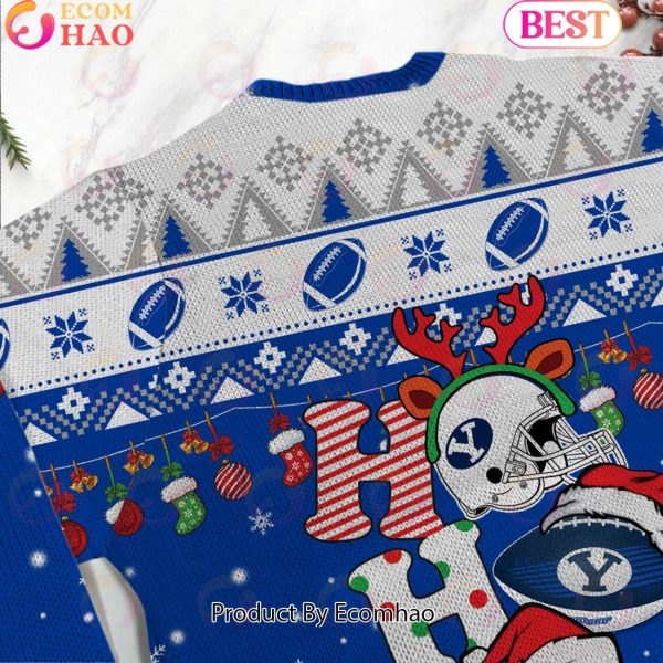 NCAA BYU Cougars HO HO HO Christmas Custom Name Ugly Wool Sweater