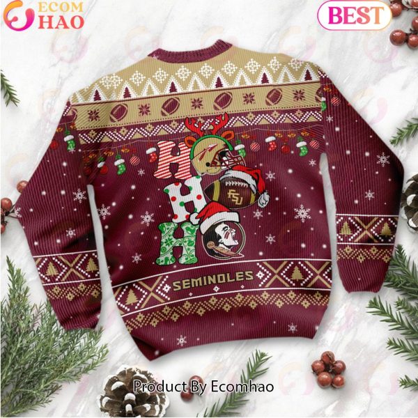 NCAA Florida State Seminoles HO HO HO Christmas Custom Name Ugly Wool Sweater