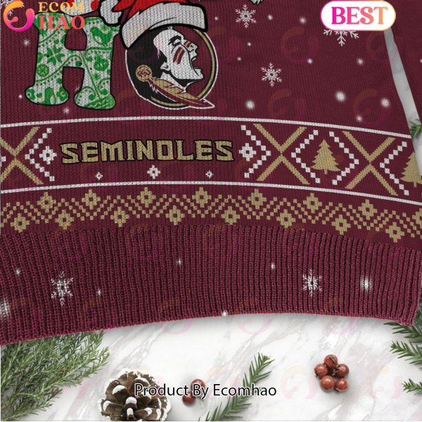 NCAA Florida State Seminoles HO HO HO Christmas Custom Name Ugly Wool Sweater