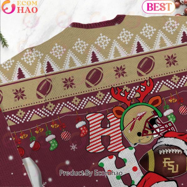 NCAA Florida State Seminoles HO HO HO Christmas Custom Name Ugly Wool Sweater