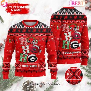 NCAA Georgia Bulldogs HO HO HO Christmas Custom Name Ugly Wool Sweater