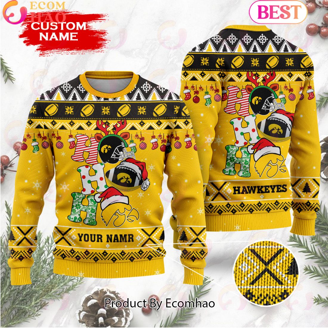 NCAA LSU Tigers HO HO HO Christmas Custom Name Ugly Wool Sweater