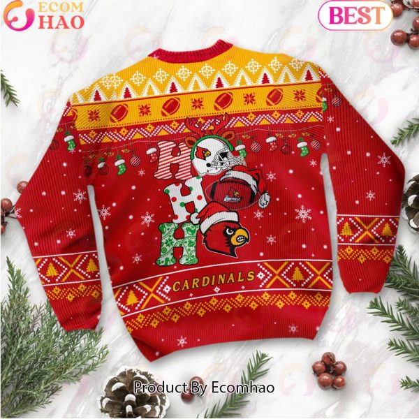 NCAA Louisville Cardinals HO HO HO Christmas Custom Name Ugly Wool Sweater