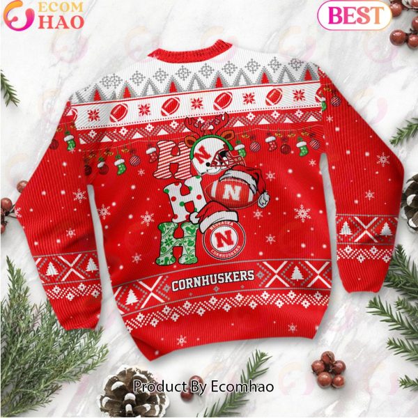 NCAA Nebraska Cornhuskers HO HO HO Christmas Custom Name Ugly Wool Sweater