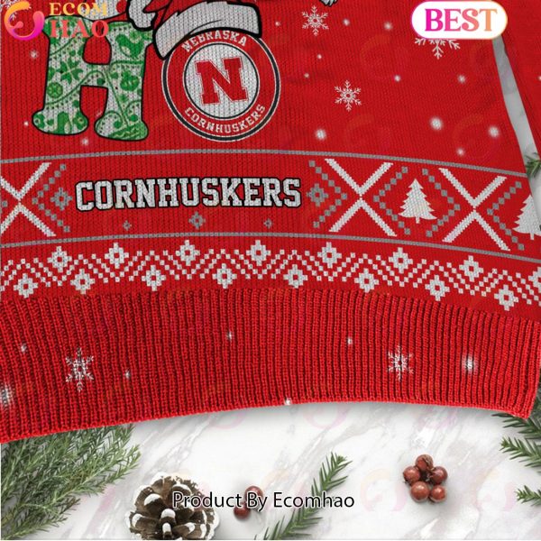 NCAA Nebraska Cornhuskers HO HO HO Christmas Custom Name Ugly Wool Sweater