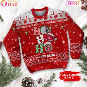 NCAA Ohio State Buckeyes HO HO HO Christmas Custom Name Ugly Wool Sweater