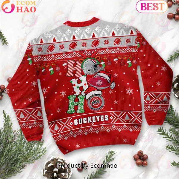 NCAA Ohio State Buckeyes HO HO HO Christmas Custom Name Ugly Wool Sweater