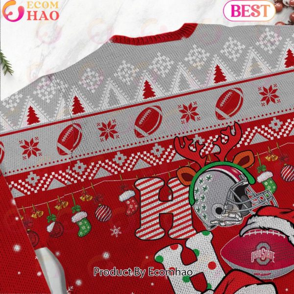 NCAA Ohio State Buckeyes HO HO HO Christmas Custom Name Ugly Wool Sweater