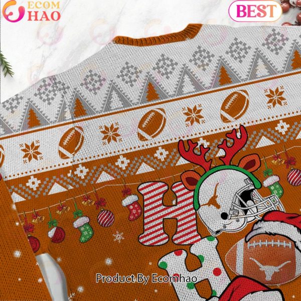 NCAA Texas Longhorns HO HO HO Christmas Custom Name Ugly Wool Sweater