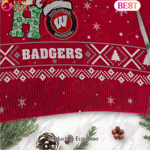 NCAA Wisconsin Badgers HO HO HO Christmas Custom Name Ugly Wool Sweater